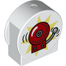 Duplo Wit Steen 1 x 3 x 2 met Ronde Top met Brand Alarm met uitgesneden zijkanten met heldere lichtgele bel (14222 / 81409)