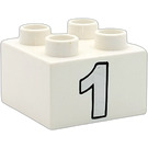 LEGO Duplo Weiß Backstein 2 x 2 mit "1" (3437)