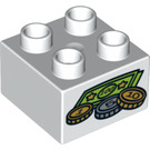 LEGO Duplo blanc Brique 2 x 2 avec $100 Bills et Coins (3437 / 16385)