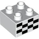 LEGO Duplo Weiß Backstein 2 x 2 mit Checkered Muster (3437 / 19708)