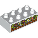 LEGO Duplo Weiß Backstein 2 x 4 mit Blumen auf Wooden Zaun (3011 / 36602)