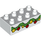 LEGO Duplo White Brick 2 x 4 with Green Christmas Garland (1363 / 3011)