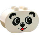 LEGO Duplo White Brick 2 x 4 x 2 with Rounded Ends with Panda Face with Red Tongue (6448)