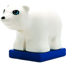 LEGO Duplo White Polar Bear on Blue Base Round Eyes (2334)