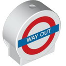 LEGO Duplo Weiß Runden Sign mit 'Way Out' Underground sign mit runden Seiten (41970 / 95391)