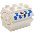 LEGO Duplo blanc Watertank avec Bleu blanc chequers et Feu symbol Autocollant (6429)