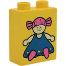 Duplo Yellow Brick 1 x 2 x 2 with Blue Doll without Bottom Tube (4066)