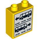 LEGO Duplo Jaune Brique 1 x 2 x 2 avec Bus Schedule sans tube à l'intérieur (4066 / 64933)