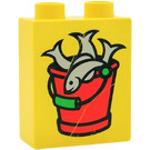 LEGO Duplo Yellow Brick 1 x 2 x 2 with Fish in Bucket without Bottom Tube (4066)