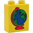 LEGO Duplo Yellow Brick 1 x 2 x 2 with Globe without Bottom Tube (4066)