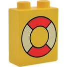 LEGO Duplo Yellow Brick 1 x 2 x 2 with Life Preserver without Bottom Tube (4066)
