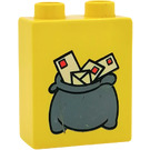 LEGO Duplo Yellow Brick 1 x 2 x 2 with Small Mailbag with Letters without Bottom Tube (4066)