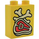 LEGO Duplo Yellow Brick 1 x 2 x 2 with Steak and Cross Bones without Bottom Tube (4066)