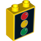 LEGO Duplo Yellow Brick 1 x 2 x 2 with Traffic Lights without Bottom Tube (4066 / 93535)