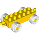 LEGO Duplo Geel Auto Chassis 2 x 6 met Wit Wielen (11248 / 14639)