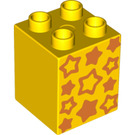 LEGO Duplo Yellow Duplo Brick 2 x 2 x 2 with Stars (12723 / 31110)