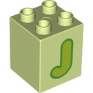 LEGO Duplo Vert jaunâtre Duplo Brique 2 x 2 x 2 avec Letter "J" Décoration (31110 / 65926)