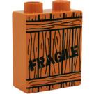 LEGO Earth Orange Duplo Brick 1 x 2 x 2 with Wooden Crate "Fragile" without Bottom Tube (47719 / 53469)