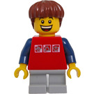 LEGO Fairground Mixer Boy med Sølv Logos på Rød Skjorte Minifigur