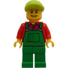 LEGO Farmer in Green Overalls, Red Shirt, Lime Ball Cap, and Open Smile Minifigure