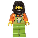 LEGO Jordbrukare, Man, Lime Overall, Dark Brun Hår och Skägg Minifigur