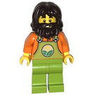LEGO Farmer, Man, Lime Overalls, Dark Brown Hair and Beard Minifigure