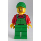 LEGO Landmand med Skæg, Grøn Overalls, Grøn Kasket Minifigur