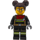 LEGO Female Firefighter with Dark Brown Curly Hair Minifigure