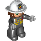 LEGO Vrouwelijk Brandweerman met Grijs Handen en Wit Helm met Kenteken Duplo-figuur