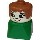 LEGO Female on Green Base with Brown Hair and Eyelashes and Nose Duplo Figure