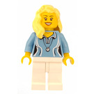 LEGO Female with Blond Hair, Medium Blue Blouse with Shell Necklace, and White Legs Minifigure