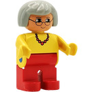 LEGO Nainen jossa Harmaa Hiukset, Punainen Kaulakoru ja Lasit Duplo-hahmo