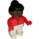 LEGO Female with Red Sweater with Yellow V Stitching and Buttons Duplo Figure