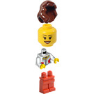 LEGO Female with Reddish Brown Long Hair, White Blouse with Lace and Red Sides, White Choker necklace with ruby, and Red Legs Minifigure