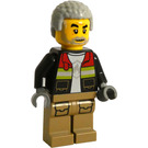 LEGO Firefighter (Male) with Black Open Jacket and Dark Tan Legs Minifigure