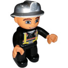 LEGO Bombero con Carne Manos y Plateado Casco Figura Duplo