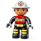 LEGO Firefighter with Red Vest and Helmet with Medium Dark Flesh Skin Duplo Figure