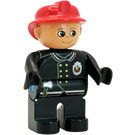 LEGO Bombero con Negro Parte superior y Rojo Casco sin bigote Figura Duplo