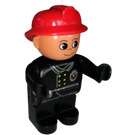 LEGO Fireman avec Noir Haut et rouge Casque sans Moustache Duplo Figure