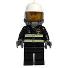 LEGO Brandweerman met Reflecterende strepen, Zwart Poten, Wit Brandhelm, Breathing Neck Tandwiel met Airtanks Minifiguur