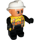 LEGO Feuerwehrmann mit suspenders und Flamme oben Duplo-Figur