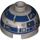 LEGO Flat Silver Brick 2 x 2 Round with Dome Top with Dirty R2-D2 Astromech Droid Head (Hollow Stud, Axle Holder) (1544 / 18841)