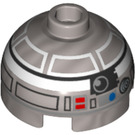 LEGO Flat Silver Brick 2 x 2 Round with Dome Top with R2-Q2 Astromech Droid Head (Hollow Stud, Axle Holder) (18841 / 39495)