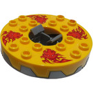 LEGO Flat Silver Ninjago Spinner with Yellow Top and Red Flames and Lions (98354)