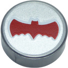 LEGO Effen zilver Tegel 1 x 1 Rond met Rood Vleermuis (26399 / 77229)