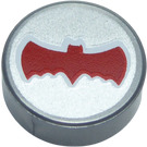 LEGO Flat Silver Tile 1 x 1 Round with Red Bat (98138)