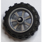 LEGO Flat Silver Wheel Rim Ø14.6 x 6 with Spokes and Stub Axles with Tire Ø 20.9 X 5.8  Offset Tread