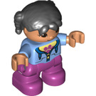 LEGO Girl with Black Hair, Medium Blue Zip Top and Magenta Trousers Duplo Figure