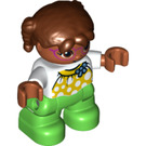 LEGO Girl with Lime Legs, Reddish Brown Hair and White Torso with Flower Decoration Duplo Figure