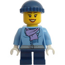 LEGO Girl with Medium Blue Jacket, Dark Blue Short legs and Dark Blue Cap Minifigure